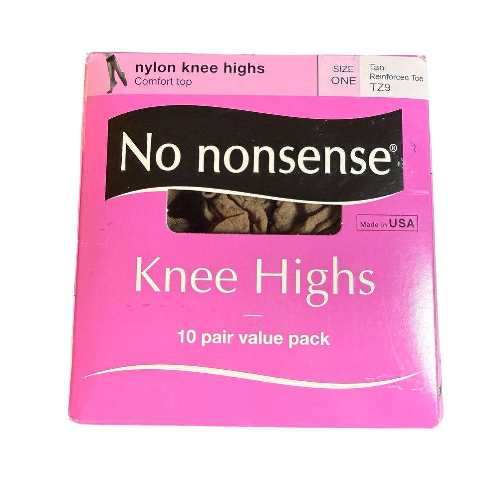 No Nonsense Nylon‎ Knee Highs 10 Pair Value Pack Tan Reinforced Toe TZ9 One Size